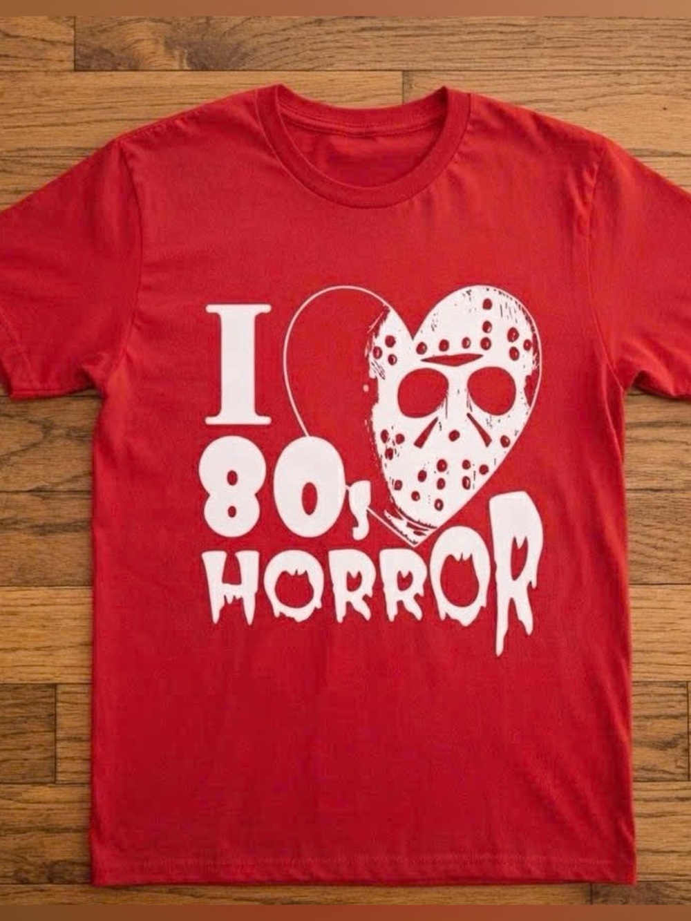 Red 'I ♥ 80s Horror' Graphic Tee with White Print